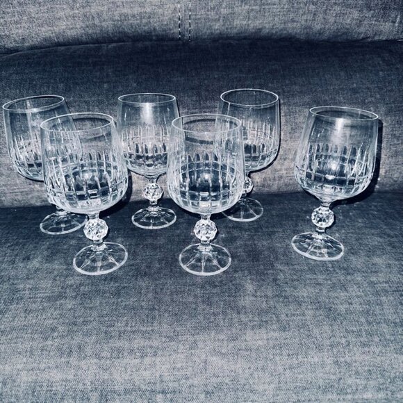 Set Of 6 Vtg Crystal Bohemia Belfast Wine Water Goblet Glasses Diamond Cut Stem - Picture 1 of 6